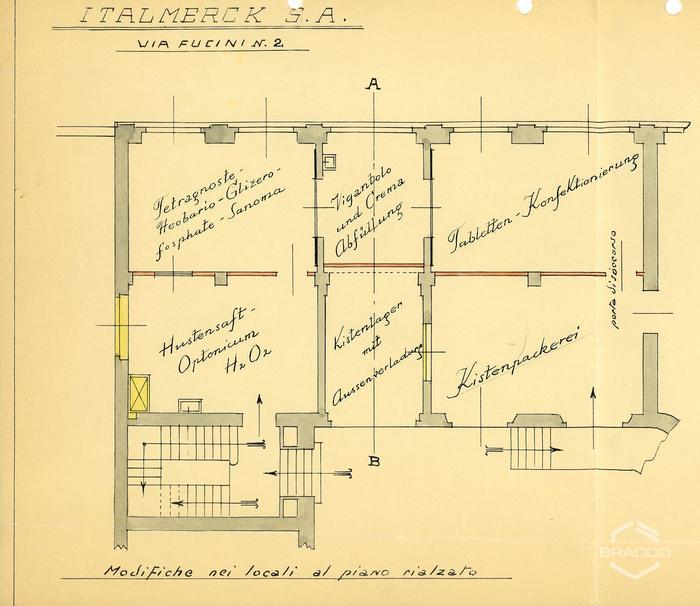 Planimetria, modifiche nei locali al piano rialzato 1935